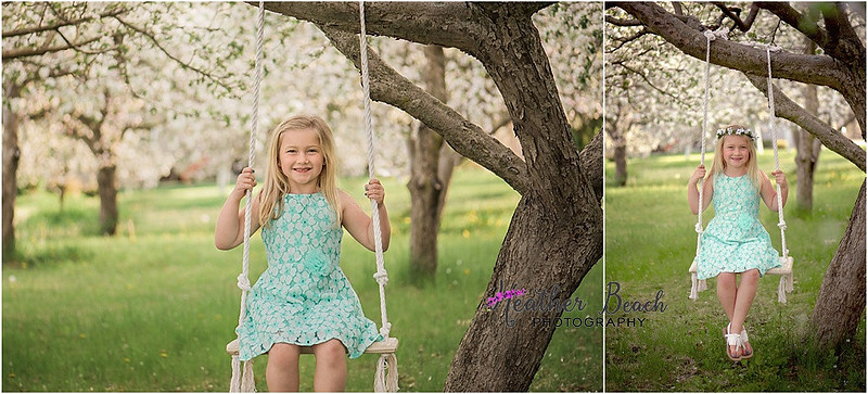 Sun Prairie child photographer, Madison child photographer, spring blossoms, teepee, swing