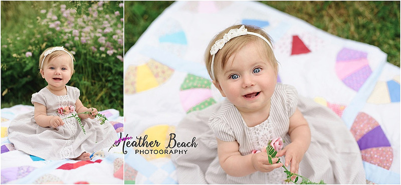 Sun Prairie family photographer, Madison family photographer, Sun Prairie baby photographer, flowers, quilt, happy baby