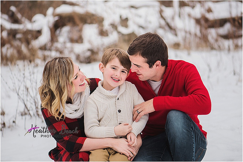 Sun Prairie family photographer, Madison family photographer, Sun Prairie portrait photographer, Sun Prairie child photographer, outdoor photography, snow portraits, snow photo session, family of 3, boy, christmas photos 