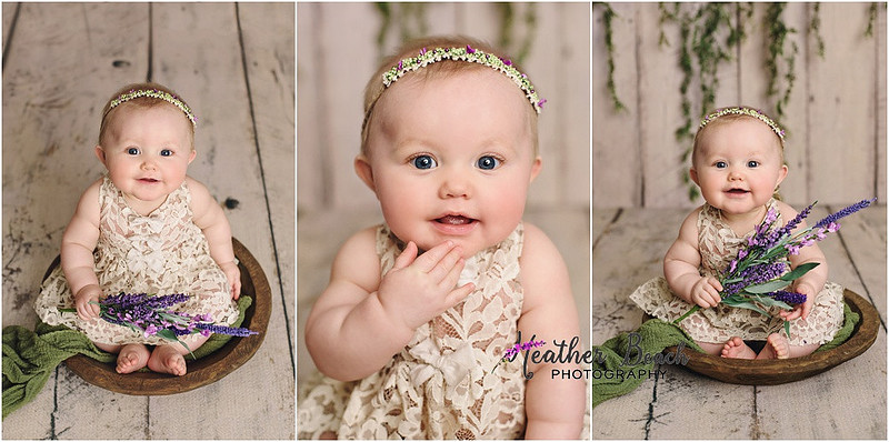 Sun Prairie baby photographer, Sun Prairie portrait photographer, Sun Prairie child photographer, Madison baby photographer, Madison portrait photographer, 6 month old, baby girl, halo headband, flowers, wood, cute baby, cute baby pics, studio photography, child photography, baby photography, Sun Prairie studio