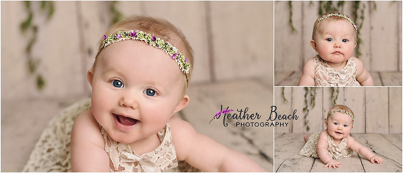 Sun Prairie baby photographer, Sun Prairie portrait photographer, Sun Prairie child photographer, Madison baby photographer, Madison portrait photographer, 6 month old, baby girl, halo headband, flowers, wood, cute baby, cute baby pics, studio photography, child photography, baby photography, Sun Prairie studio