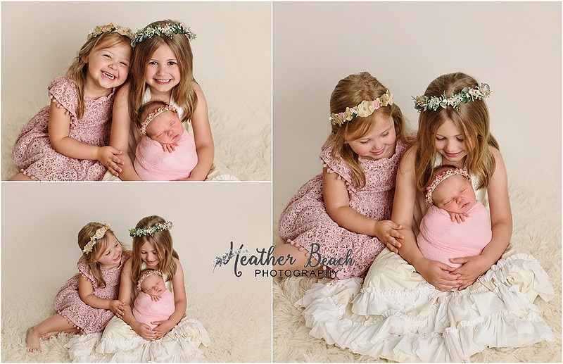 Baby girl, three girls, sisters, newborn with family, Sun Prairie newborn photographer, newborn photography, Sun Prairie portrait photographer, Madison newborn photographer, baby in pink
