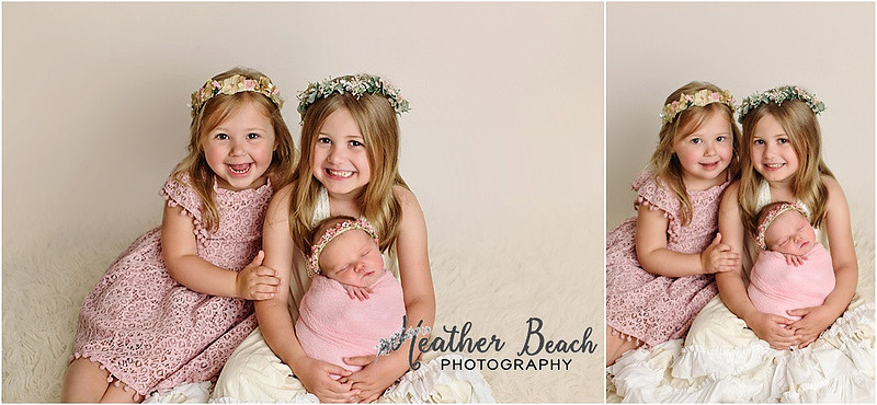 Baby girl, three girls, sisters, newborn with family, Sun Prairie newborn photographer, newborn photography, Sun Prairie portrait photographer, Madison newborn photographer, baby in pink