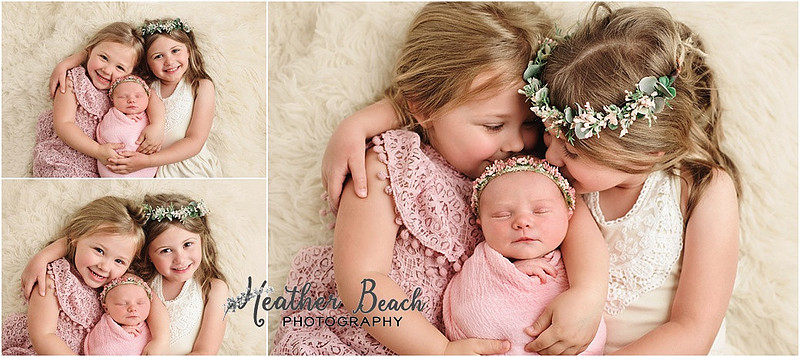 Baby girl, three girls, sisters, newborn with family, Sun Prairie newborn photographer, newborn photography, Sun Prairie portrait photographer, Madison newborn photographer, baby in pink